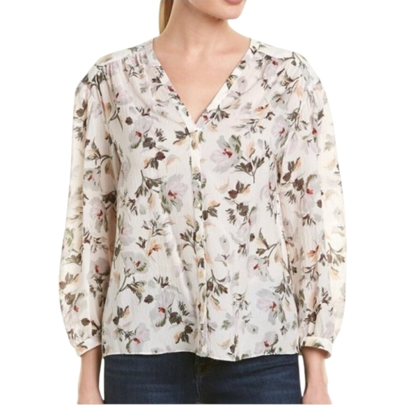 Rebecca Taylor Tops - Rebecca Taylor Floral Hammered Silk Peasant Blouse Flowy Size 4